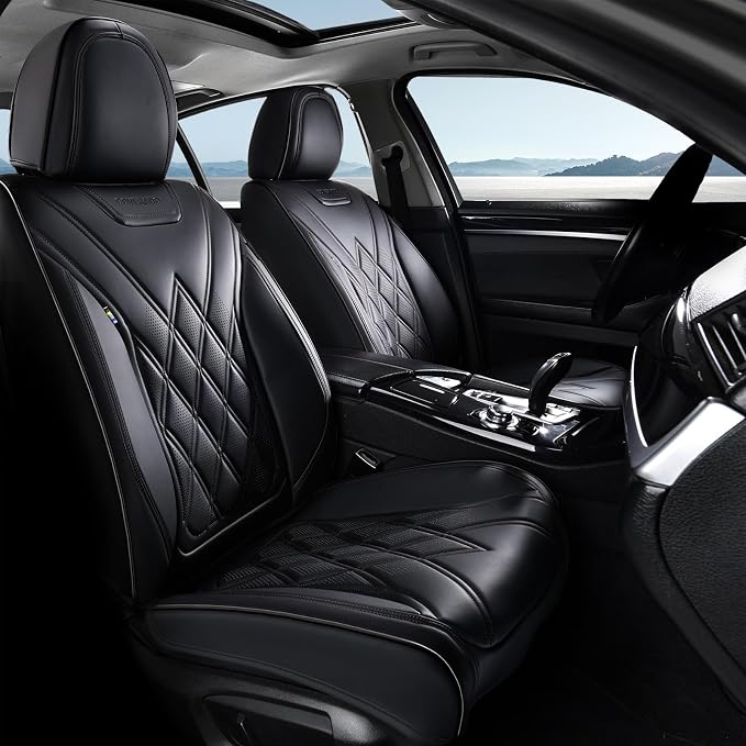 Coverado Car Seat Covers, Front Covers for Cars, Car Seat Cover Front Seats, Automotive Seat Cover, Waterproof, Leather Car Seat Cushion, Universal Interior Seat Protectors for Most Cars Black by COVERADOAUTO
