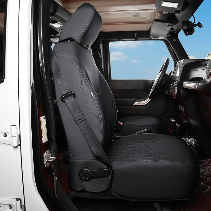 GIANT PANDA Wrangler JK Seat Covers Custom Fit for Jeep Wrangler,Premium Waterproof Faux Leather,2013 2014 2015 2016 2017 JK 2/4 Door Front (Black) - Image 9