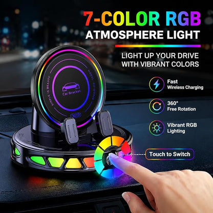 15W MagSafe Car Mount Charger with 7-Color RGB Light, Car Phone Holder for Your Car, Horizontal Mode Wireless Charging, 360° Rotating Strong Suction Mount for iPhone 17 Pro Max 16 15 14 13 12 - Image 4