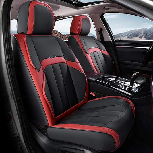 Coverado Car Seat Cover, Cover for Cars Front Seat, Premium Leather, Universal Fit Waterproof Seat Protectors, Car Seat Cushion Non-Slip for Most Cars-Black Red by COVERADOAUTO