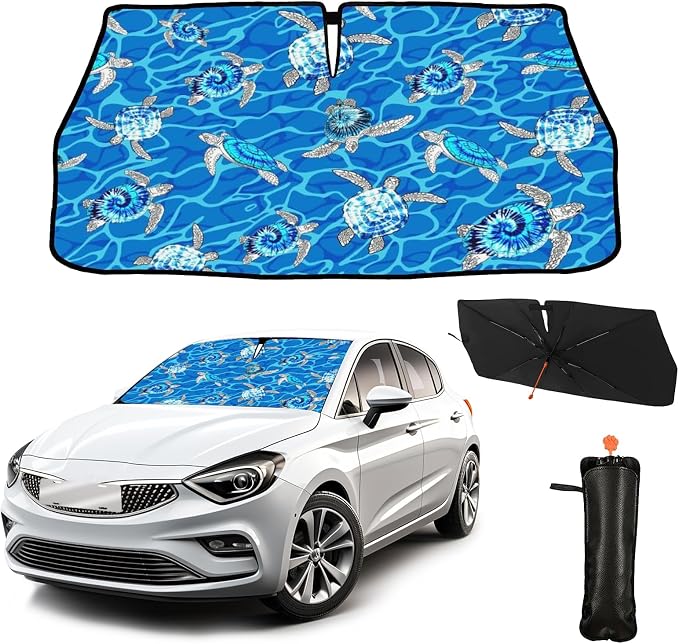 CHILL·TEK Funny Animal Car Windshield Sun Shade Umbrella, Sea Turtle Car Sun Shade Umbrella, Block UV Rays Heat Foldable Windshield Umbrella Sun Visor Protector - Keep Vehicle Cool for Cars SUV by CHILL%C2%B7TEK