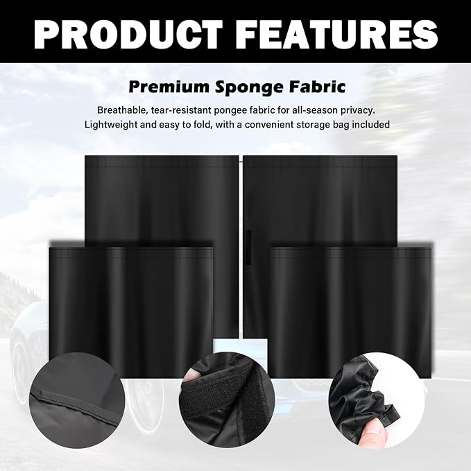 3PCS Car Privacy Curtains,Black Coated Car Window Shades Kit with Rear Window & Divider Curtain,Portable Cars Windows Curtains for Privacy and Lower Interior Temperature - Image 3