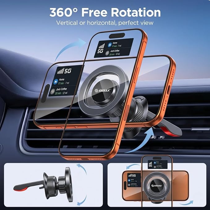 Magnetic Car Phone Mount Air Vent Holder wtih Metal Ring | Strong Magnetic Hold, Magnetic Case Compatible, Adjustable Angle, Secure Air Vent Clip, Clear Windshield View - Image 6