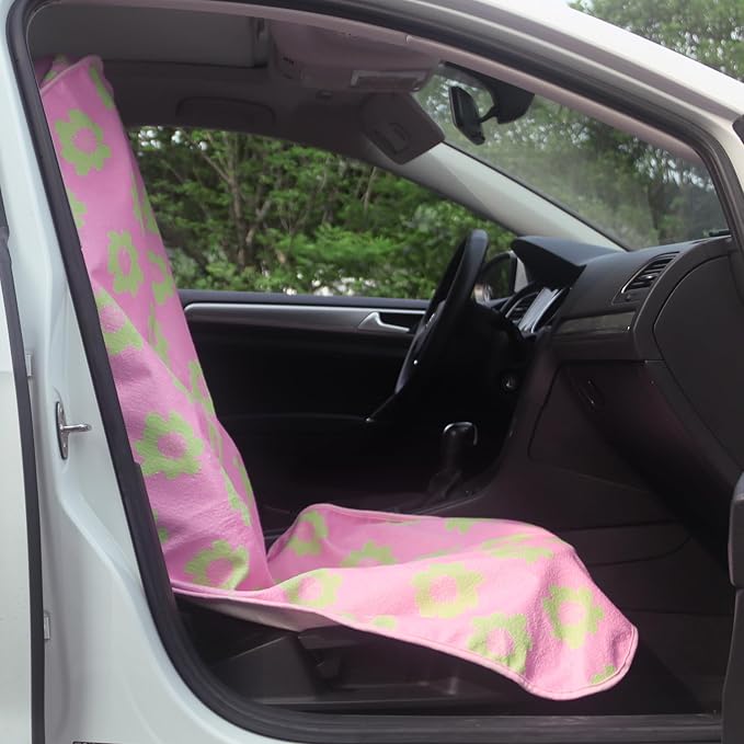 Car Seat Cover Protector Front Seats,for Gym Workout,Running,Swimming,Beach and Hiking,Waterproof Sweat Towel Bucket Seat Covers for Cars SUV Trucks (Flower and Pink, 1Pcs) - Image 6