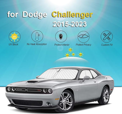 KMF 6pcs Thicken Full Sun Shades for Dodge Challenger 2015-2023 Accessories,Car Window Covers Sunshade for Windshield Side Rear, UV Block Visor Privacy for Car Camping with Storage Bag - Image 2