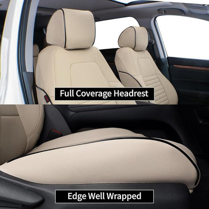 EKR Custom Fit Full Set Car Seat Covers for Select Honda CRV 2017 2018 2019 2020 2021 2022 - Leatherette (Beige) | Custom Fit for Honda CRV 2017 2018 2019 2020 2021 2022,Factory-Style Interior Upgrade,Full Wrap,Faux Leather(Beige) - Image 3