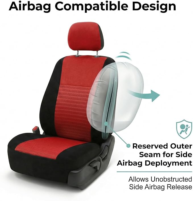 FH Group Car Seat Covers Trendy Elegance Red Full Set Automotive Seat Covers, Airbag and Split Rear Combo Non-Slip Dash Grip Pad Universal Fit Interior Accessories Cars Trucks SUV Car Accessories - Image 4