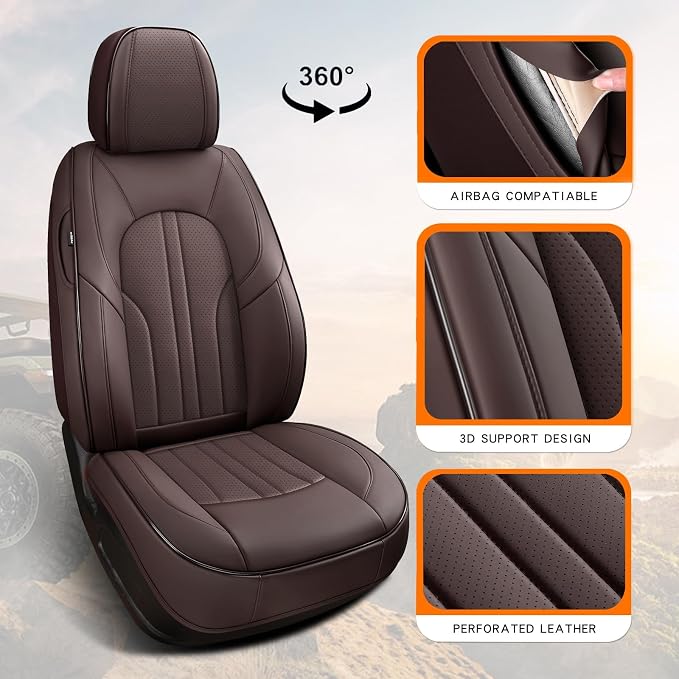 MINGBRON Car Seat Covers,Car Seat Protector Waterproof,Seat Covers Full Set, Car Seat Protectors,Automotive Seat Covers Fit for Most Cars Brown - Image 6