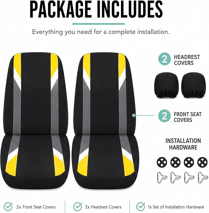 FH Group Front Set Cloth Car Seat Covers for Low Back Car Seats with Removable Headrest, Universal Fit, Airbag Compatible Car Seat Cover for SUV, Sedan, Van, Yellow - Image 7