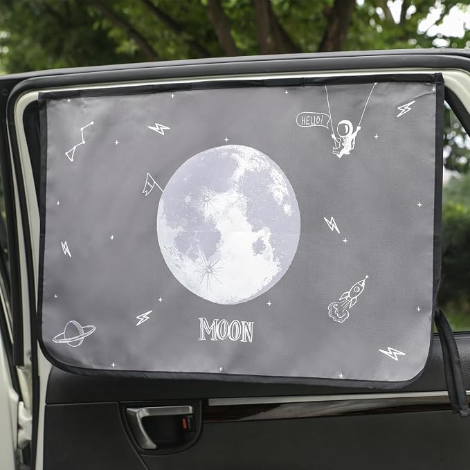 Magnetic Car Sun Shade Curtain for Side Window – Sun Blocker and UV Protector for Baby, Kids, and Pets – Universal Fit with Built-in Magnets for Steel-Framed Door (Moon) by Unknown