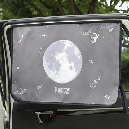 Magnetic Car Sun Shade Curtain for Side Window – Sun Blocker and UV Protector for Baby, Kids, and Pets – Universal Fit with Built-in Magnets for Steel-Framed Door (Moon) by Unknown