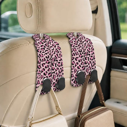 Cute Pink Leopard Car Seat Back Storage Headrest Hooks for Purses & Bags – 2PCS PU Leather Dual Metal Hooks, Backseat Organizer Accessories - Image 5