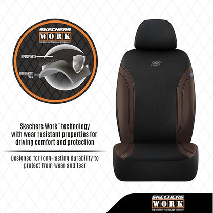 Skechers Work Seat Covers, Leather Car Seat Covers 5-Times Stronger Built-in Webbing, Oxford Fabric Front Seat Cover, Airbag Compatible, Automotive Comfort for Cars, Trucks, SUVs,Brown - Image 7