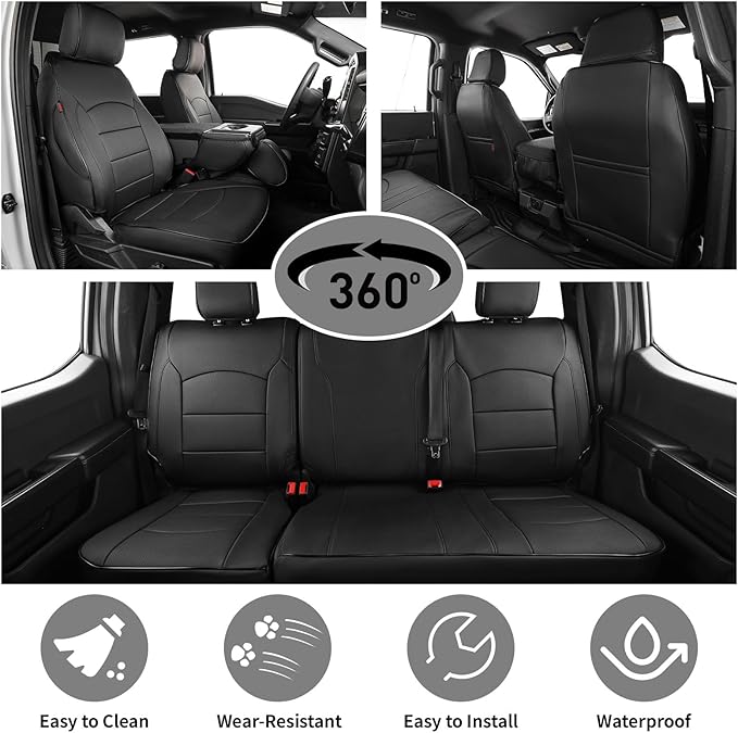EKR F150 Seat Covers for (SuperCab) Ford F-150 STX 2024-2026 & F150 XL/XLT 2021-2026 & Lariat 2021-2022 Full Set,(2 Door,Rear W/NO Armrest),Heavy Duty for Work Trucks-Faux Leather(Black) - Image 5