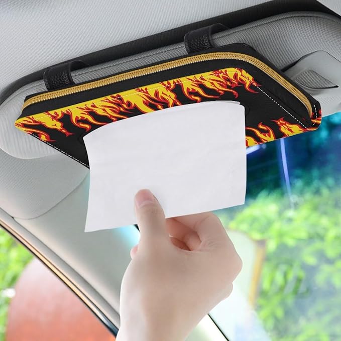 Biyejit 2 Pack Car Tissue Holder, Fire Flame PU Leather Hanging Paper Towel Box, Auto Napkin Holder Cover Paper Tissue Dispenser for Sun Visor & Backseat Vehicle - Image 3