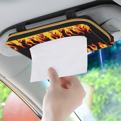 Biyejit 2 Pack Car Tissue Holder, Fire Flame PU Leather Hanging Paper Towel Box, Auto Napkin Holder Cover Paper Tissue Dispenser for Sun Visor & Backseat Vehicle - Image 3
