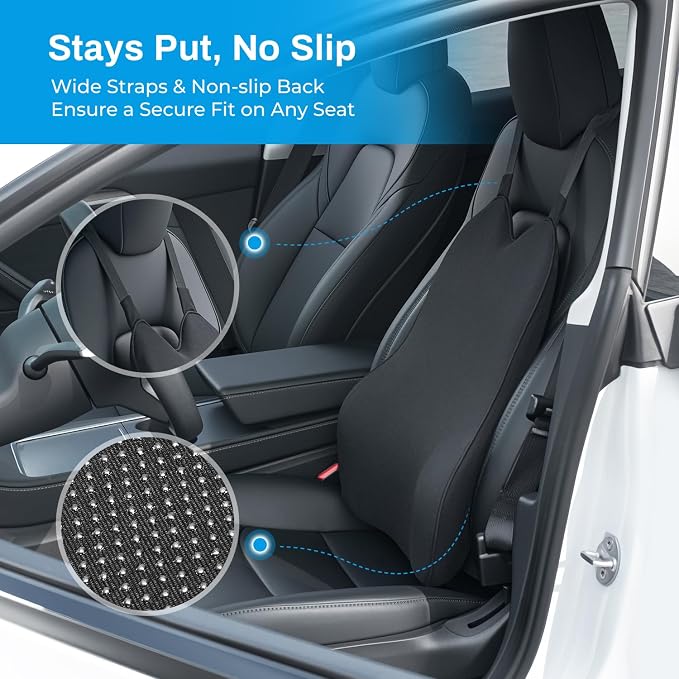 Lumbar Support Pillow for Car – Memory Foam Whole Back Relief | Adjustable Straps, Washable Cover, Anti-Slip – Daily Commute & Long Trips – 16.9"x20.9"(2.4" Thin) – Trusted by Pro Drivers - Image 6