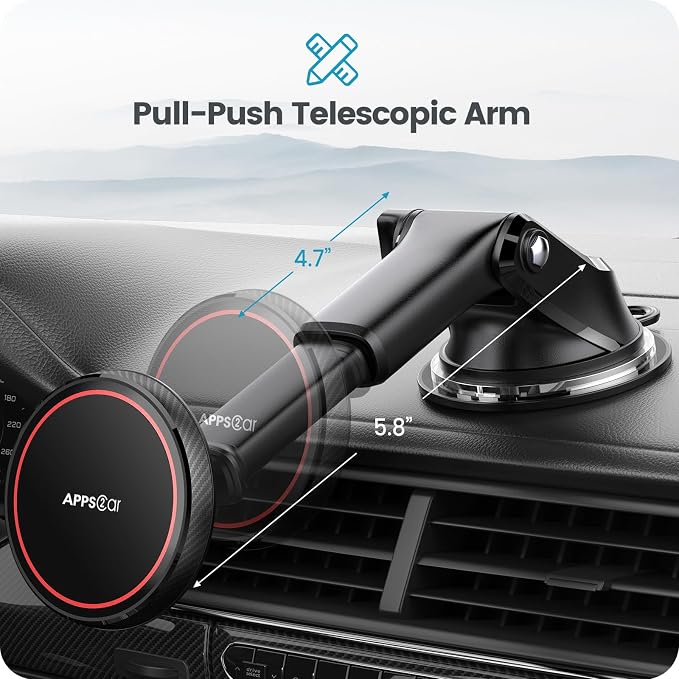 APPS2Car Magnetic Car Mount for MagSafe, Dashboard and Windshield Holder | Adjustable Telescopic Arm for Optimal Viewing - Image 4
