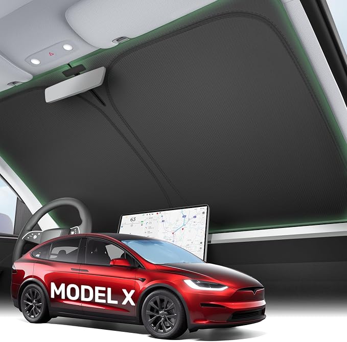 2026 Upgraded Zanch Windshield Sun Shade for Tesla Model X 2016-2025 | UV Protection & Heat Reduction, Light-Blocking, Heavy-Duty, Easy to Store&Setup, Keep Interiors Cool, Sun Shield for Parking by Zanch