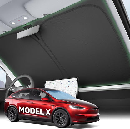 2026 Upgraded Zanch Windshield Sun Shade for Tesla Model X 2016-2025 | UV Protection & Heat Reduction, Light-Blocking, Heavy-Duty, Easy to Store&Setup, Keep Interiors Cool, Sun Shield for Parking by Zanch