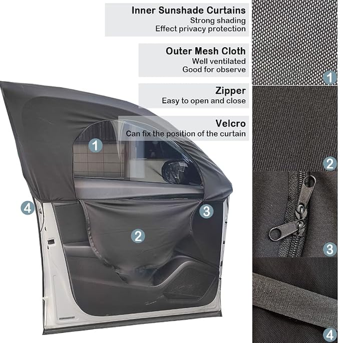 Upgrade Stretchable&Breathable SUV Car Window Shade - Oversize Double Mesh for Heat Shading and Bug&UV Protection - Car Must Have Privacy Shades for Cars,Truck,SUV When Camping (Front window/2pcs) - Image 6