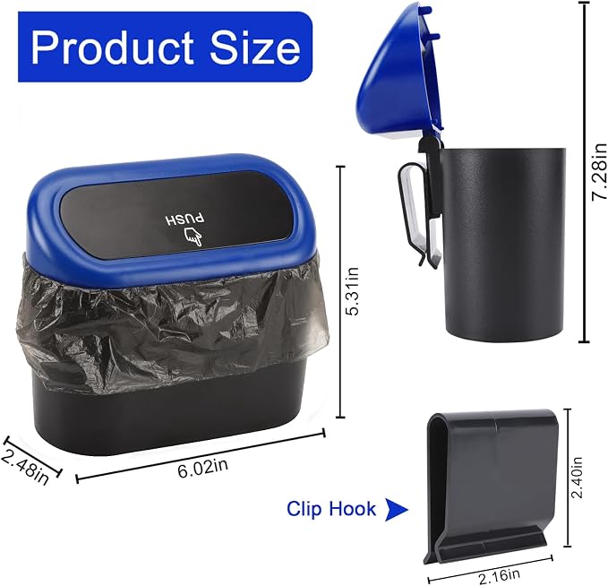 Accmor Car Trash Can with Lid, Vehicle Trash Bin Car Dustbin Garbage Organizer Holder with Trash Bag, Portable Hanging Mini Wastebasket Bin Trash Container for Auto Cars, Home, Office (Blue) - Image 2