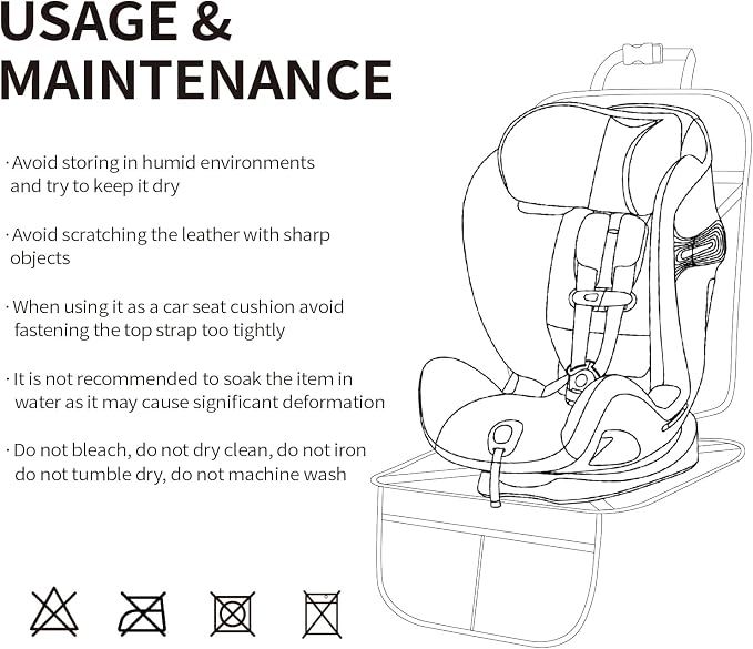 Viaviat Car Seat Protector Leather Waterproof Child Safety Seat Protector Cover with Thick Pad and 2 Large Pockets Durable Kick Mat for All Auto Seat (Beige) - Image 9