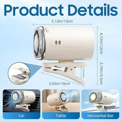 Car Clip on Air Conditioner Fan with LED Display, 360°Rotation, Semi-Cooling Technology, USB Rechargeable Personal Fan, Hands-Free Clip on Fan for Cars, Work, Camping (Purple) - Image 4