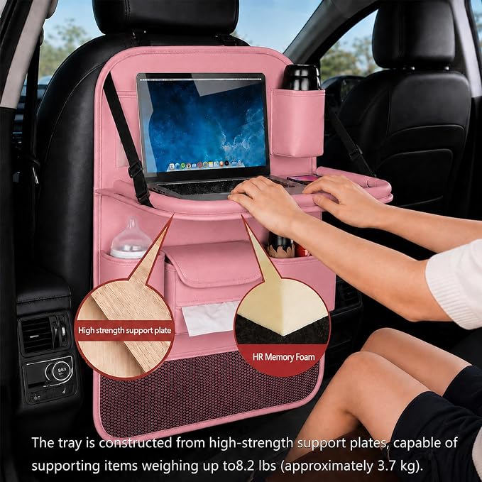 Car Seat Organizers,Multi-functional Back Seat Protectors, Storage Pouches, and Tray Holders (for Cars, Kids, Seat Back and Rear Seats)（Pink 1 Pcs） - Image 4