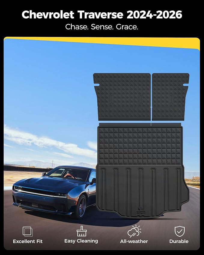 3W Cargo Liner & Backrest Mat for 2024-2026 Dodge Charger EV | Accessories Floor Liners Trunk Cover Custom Fit TPE Heavy-Duty Liners - Image 2