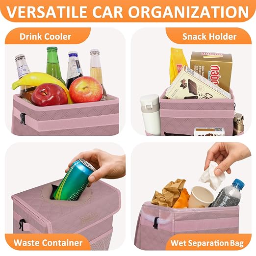 Vankor Car Trash Can with Lid Leak Proof Car Accessories for Women | 2.2 Gallon Cute Hanging Car Trash Bin for Men Car Truck Vehicle Sedan Interior Automotive Garbage Cans, Pink Quilted - Image 6