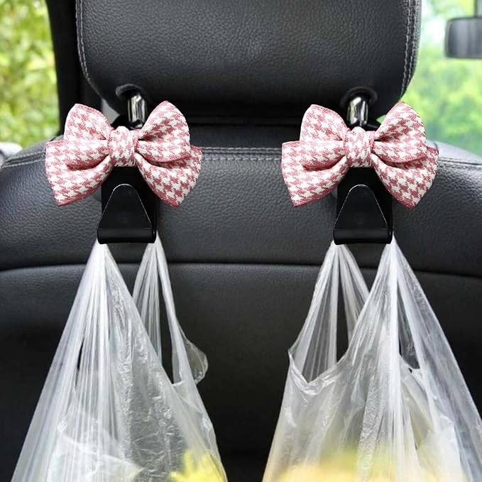 Mandark 2PCS Bow Car Headrest Hooks for Bags, Pink/Small | PVC construction, clip-on installation keeps items off the floor, fits most cars, SUVs, and trucks, car interior accessories - Image 4