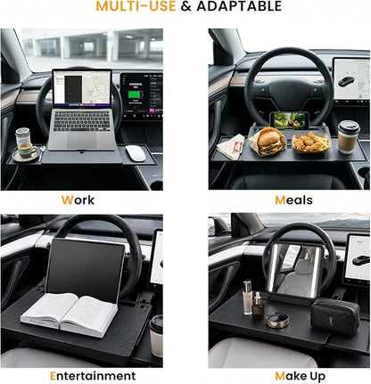 Car Steering Wheel Tray for Eating Food, Adjustable Car Laptop Desk Table Fits 16" Laptop and Steering Wheel Cover with Dual Panels, Ideal for Cars, SUV, EV Parked Charging - Image 7