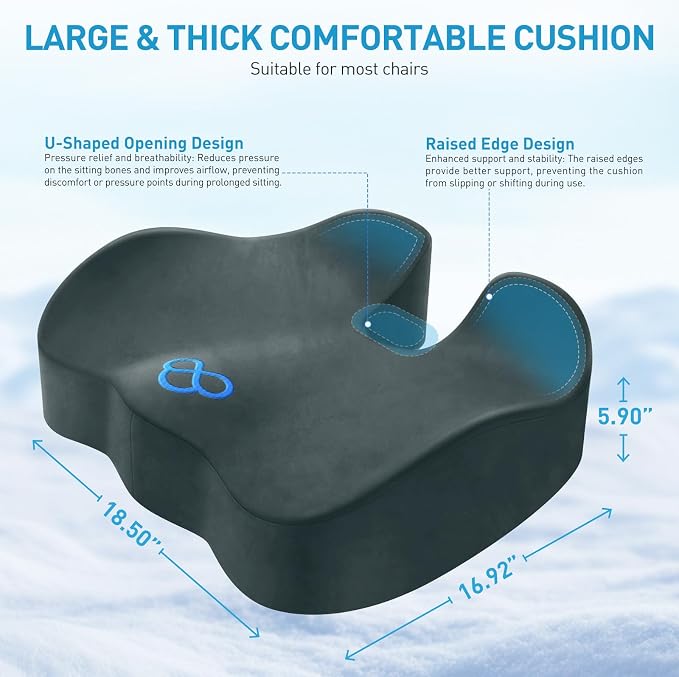 BlissTrends Extra Thick Seat Cushion for Office Chair & Car Seat, DarkGreen | XX-Large Tailbone & Sciatica Relief, Ergonomic Support, High-Density Memory Foam, Comfort for Extended Sitting - Image 2