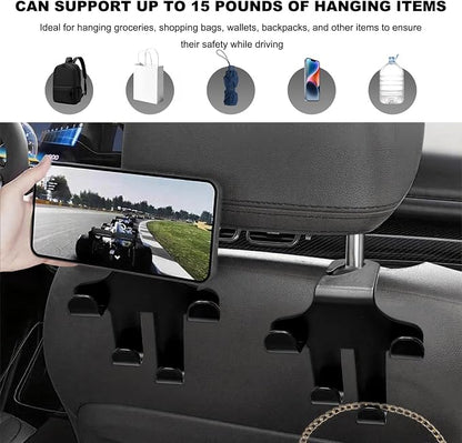 2PCS Car Seat Headrest Hooks, 4-in-1 Sturdy Car Seat Back Hanger Multifunctional Hanging Holder, Heavy Duty Auto Storage Hook Organizer for Handbags Purses Coats Grocery Bags - Image 5
