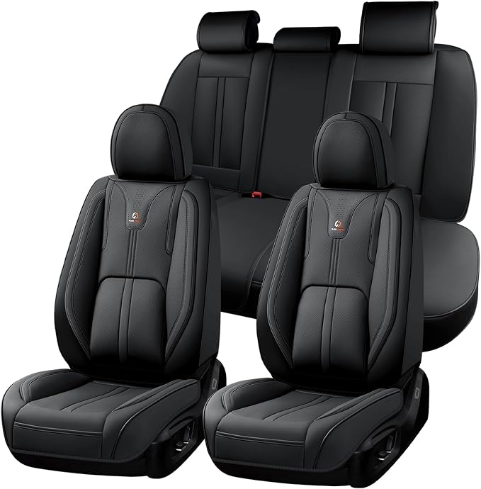 Huidasource Car Seat Covers Full Set Luxury Nappa Leather, Seat Cover with Velcro Adjustable, Airbag, Lumbar Support, Cooling and Heating, Car Seat Covers Universal Fit for Most Cars SUV Trucks, Black by Huidasource