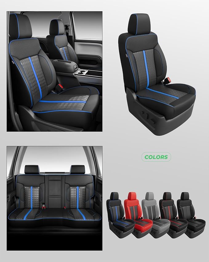 RIDEPOSH Custom Fit Seat Covers for Sierra/Silverado 1500 2014-2018 CrewCab | Fits 2500/3500HD 2015-2020, no Rear Armrest/Seatback Storage, Faux leather, Protective, Scratch-resistant, Easy-clean - Image 8
