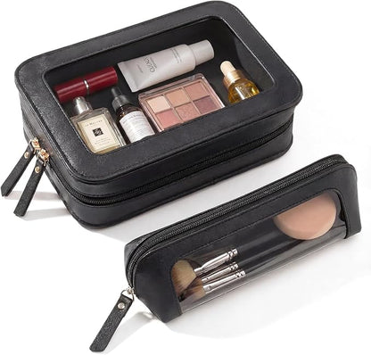 2Pack Clear Makeup Bags Set, Travel Toiletry Bag Zipper Storage Organizer Pouch, Versatile Storage Stationery, Travel Storage Bag, Pencil Case Car Accessory Bag(Black) by LETGO