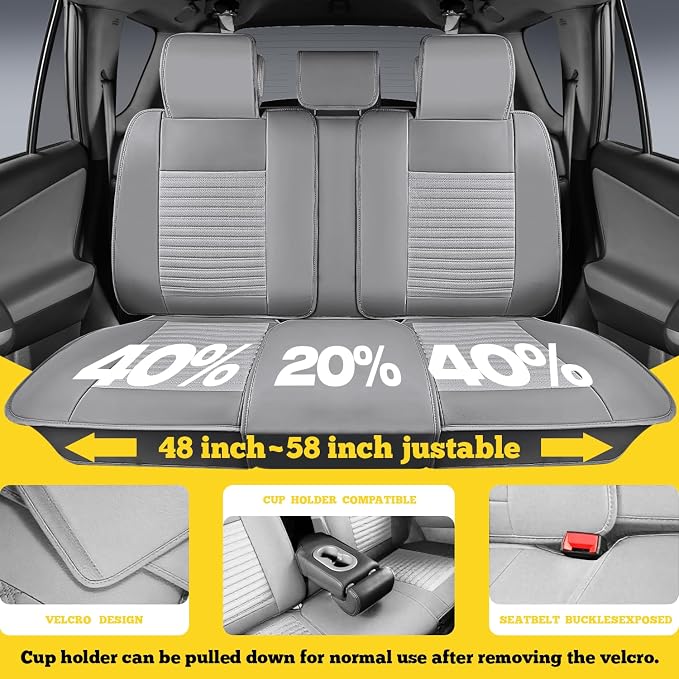 Car Seat Covers Full Set, Faux Nappa Leather, for Sedans and SUVs | Waterproof, Breathable and Airbag Compatible, Fits Most Bucket Seats, 5 Seats, Gray - Image 5