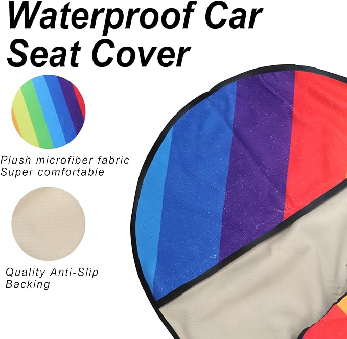 Sweat Towel Car Seat Cover Protector Front Seats for Gym Workout, Running, Swimming, Beach and Hiking, Waterproof Universal Seat Cover for Car, Trucks, Van & SUV (2, Rainbow, Front) - Image 4