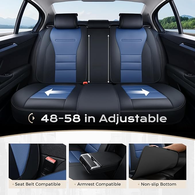 Coverado Car Seat Covers Full Set, Nappa Leather Seat Covers for Cars, Car Seat Protector Car Seat Cushion, Front and Back Seat Protectors Cushions Universal Fit for Most Cars Vehicles(Black&Blue) - Image 8