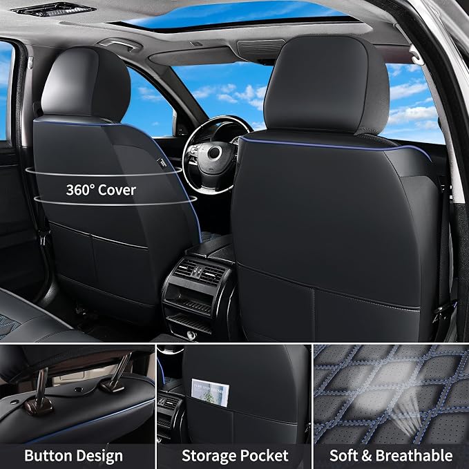Huidasource Tacoma Truck Seat Covers Custom Fit for 2016-2023 Double & Crew Cab Toyota Tacoma SR SR5 Limited TRD Sport/Pro/Off Road, Full Coverage Front and Rear Seat Covers (Full Set/Black & Blue) - Image 3