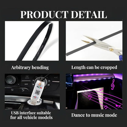 Interior Car Ambient Lighting Neon Kit for Center Console Dashboard Gap | 43.3 Inches, High Bright, RGB LED Ultrathin Acrylic Strip Lights, APP & Remote Control, USB interface, Music Sync, Universal - Image 7
