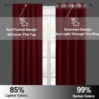 RYB HOME Blackout Curtains for Bedroom Living Room Nursery 63 inches Long | Room Darkening, Thermal Insulated, Privacy, Rod Pocket, Drapes for Office Home Theater, W42 x L63, Burgundy Red, 2 Panels - Image 4