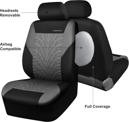CAR PASS Car Seat Covers Two Front Only for Car, 3D Tyre Print Automotive Interior Covers, Airbag Compatible, Quick Setup Universal Fit Seat Covers for Car, Truck, SUV(Black Gray) - Image 5