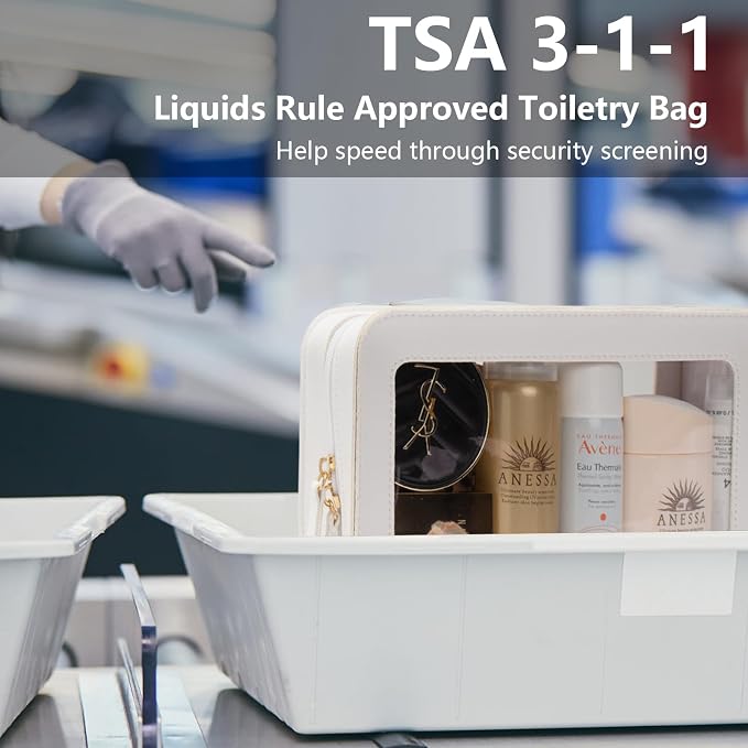 Clear Sunscreen Makeup Bags Pouch, TSA Approved Toiletry Bag with Zipper, Portable Make Up Organizer Traveling Compact Car Bag for Beach Essentials(Clear-White) - Image 3