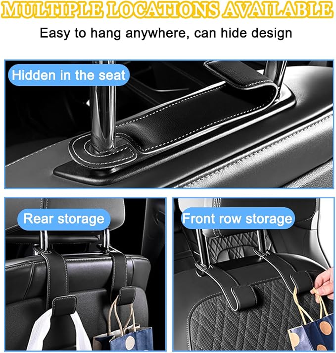 2PCS Car Seat Headrest Hook, Leather Vehicle Seatback Organizer Hanger for Hanging Purses Bags Coats, Auto Seat Back Storage Hook Accessories, Universal for SUV, Sedan, Truck (Gray) - Image 5