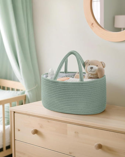 Maliton Diaper Caddy Organizer for Baby, Portable Diaper Storage Organizer for Changing Table and Car, Cotton Rope Nursery Storage Bin Basket for Baby Shower, Newborn Essentials Must Haves - Green - Image 5