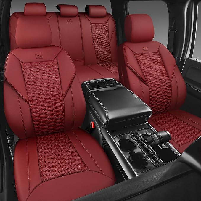 CAR PASS 3D Foam PU Leather Car Seat Covers Full Set,Luxury Breathable Faux Leather Seat Covers for Car,Anti Slip Universal Fit for SUVs Vans Sedan Trucks Automotive,Armrest Airbag Compatible Burgundy - Image 6