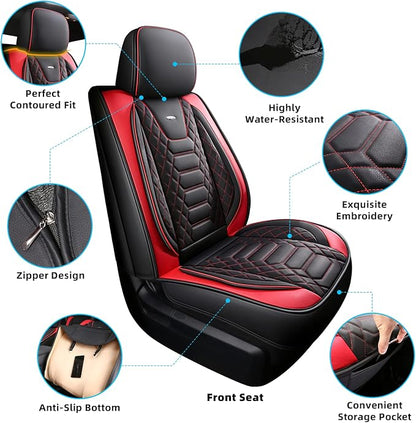 FREESOO Custom Leather for Toyota Tundra Seat Covers 2014-2021 Crewmax Cab | Custom Fit, Full Set, 60/40 Split Bench, Waterproof Faux Leather, for Truck Toyota Tundra Accessories, BlackRed - Image 5